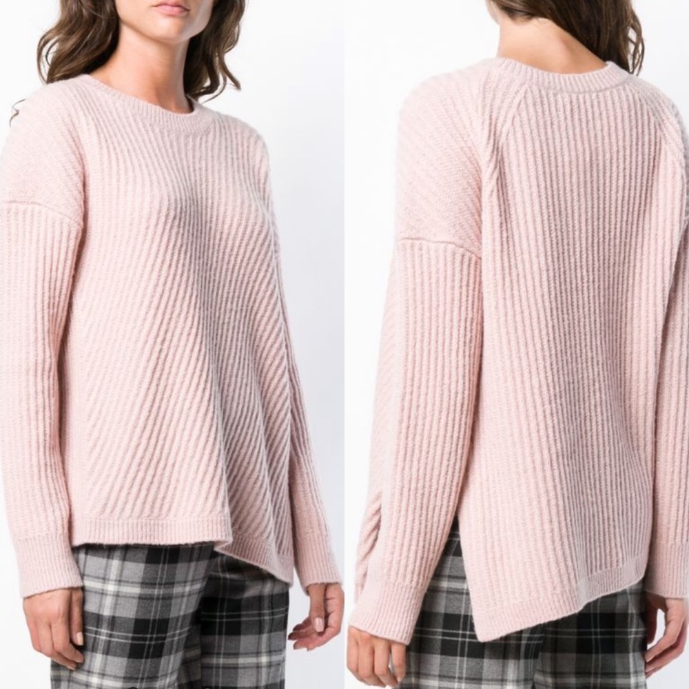 Vince Wool Blend Rib Knit Side Slit Sweater